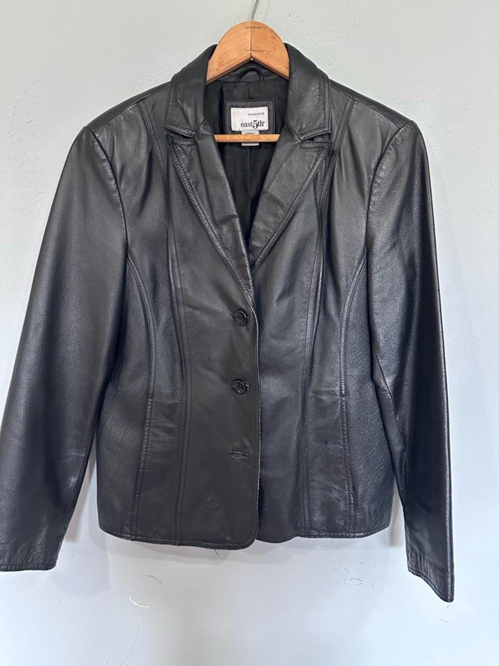Vintage East 5th Black Leather Blazer - Tailored Single-Breasted